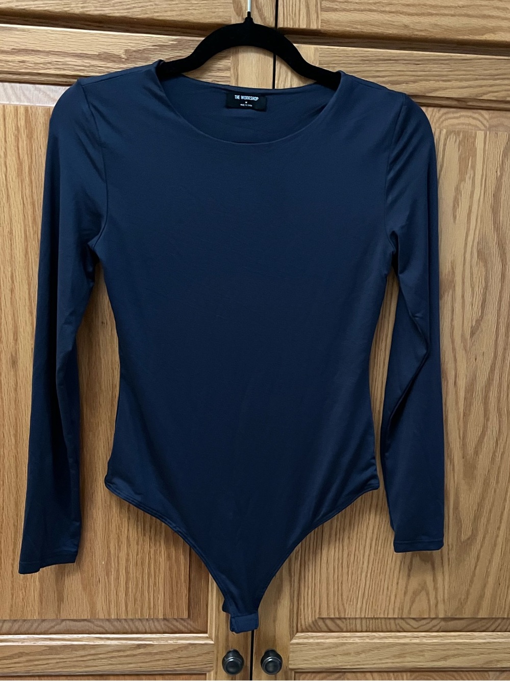 The Workshop Navy Long-Sleeve Thong Crew Neck Bodysuit, GUC, Size M